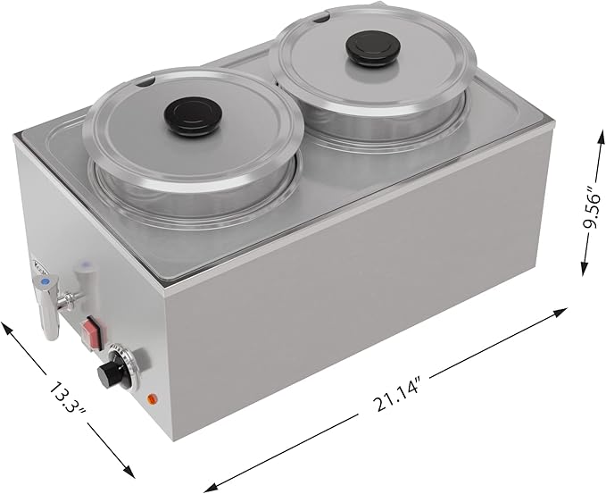 KoolMore Commercial Bain Marie Countertop Food Warmer, Soup Station, and Buffet Table Server with Two Serving Pots and Tap, Stainless-Steel Steamer with Auto Shut Off (CFW-4T), Silver