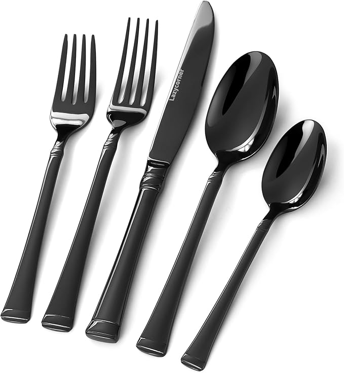 20-Piece Black Silverware Set,Service for 4,18/10 stainless steel Flatware Set,Mirror Polished Cutlery Set,Dishwasher Safe