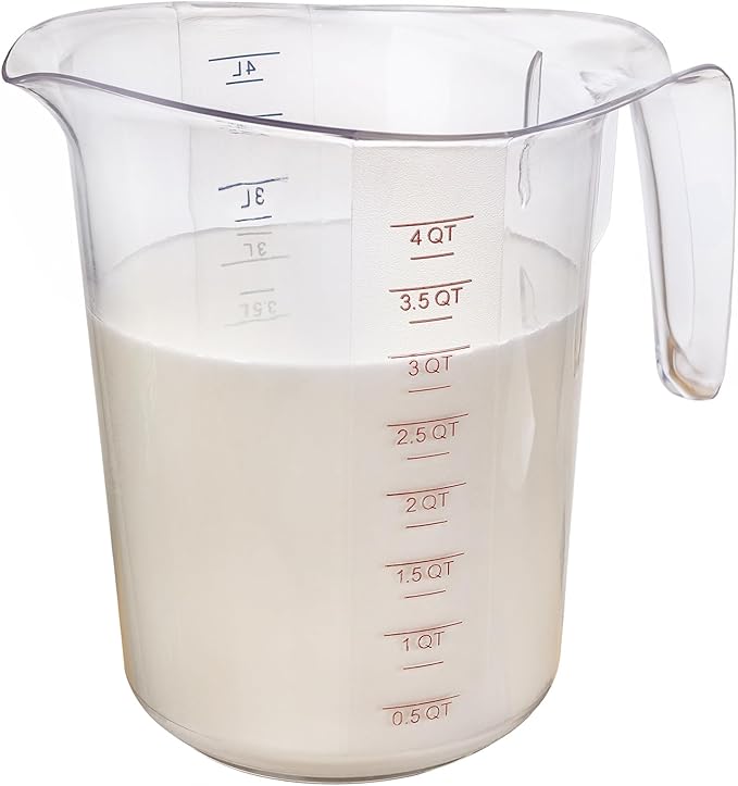DaYammi Measuring Cups 4-Piece, Unbreakable Food-Grade Plastic Measuring Cup for Dishwasher, 16-Cup Liquid Measuring Cups for Prepping, Baking, Cooking, Readable Markings, 4-Quart/4L, Clear