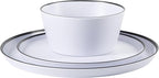 Gibson Home Folsom Shores 12 Piece Unbreakable Modern Melamine Plates and Bowls Dinnerware Set - Outdoor, Camping, & Everyday Use - White W/Black Rim