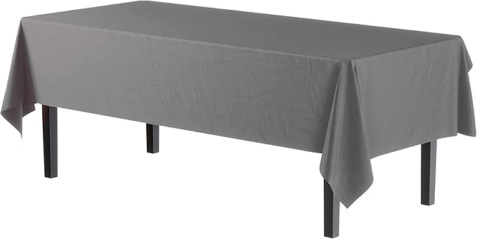 Exquisite 12-Pack Premium Plastic Tablecloth 54 Inch. x 108 Inch. Rectangle Table Cover - Silver