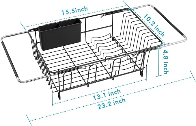 MAJALiS Dish Drying Rack in Sink - Small Dish Drainers for Kitchen Sink, Over The Sink Dish Racks with Utensil Holder, Stainless Steel Dish Rack in Sink, Black