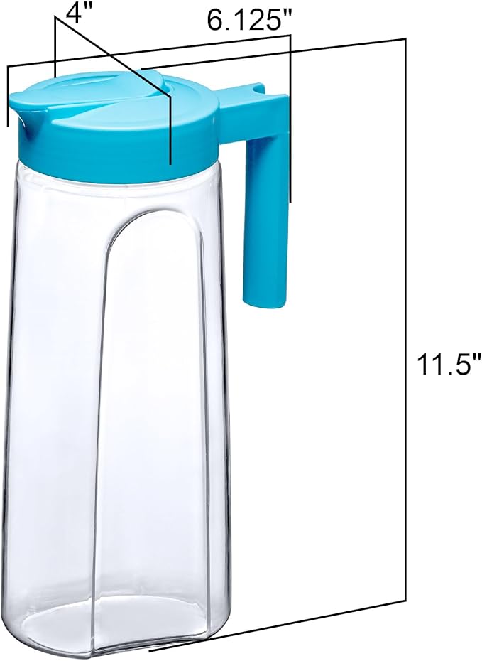Amazing Abby - Slim - 2-Pack Tritan Pitcher (64 oz), Unbreakable Plastic Water Pitcher with Lid, BPA-Free, Heat-Resistant, Dishwasher-Safe, Great for Both Iced and Hot Drinks, Blue