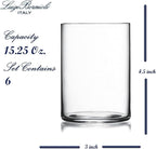 Luigi Bormioli Top Class 15.25 oz All Purpose Glasses - Set of 6 Durable Lead-Free Crystal Drinkware with Reinforced Rims & Minimalist Design - Elegant Glassware for Home or Bar Use