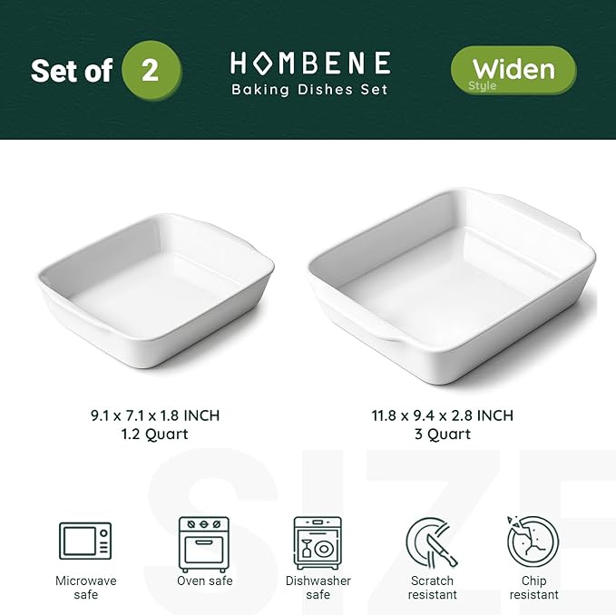Casserole Dish Set for 2,Ceramic Baking Pan, Ceramic Baking Dish, Bakeware for Baking, Kitchen Decor, Microwave Oven Safe,Kitchen Decor (1.2QT/3QT)