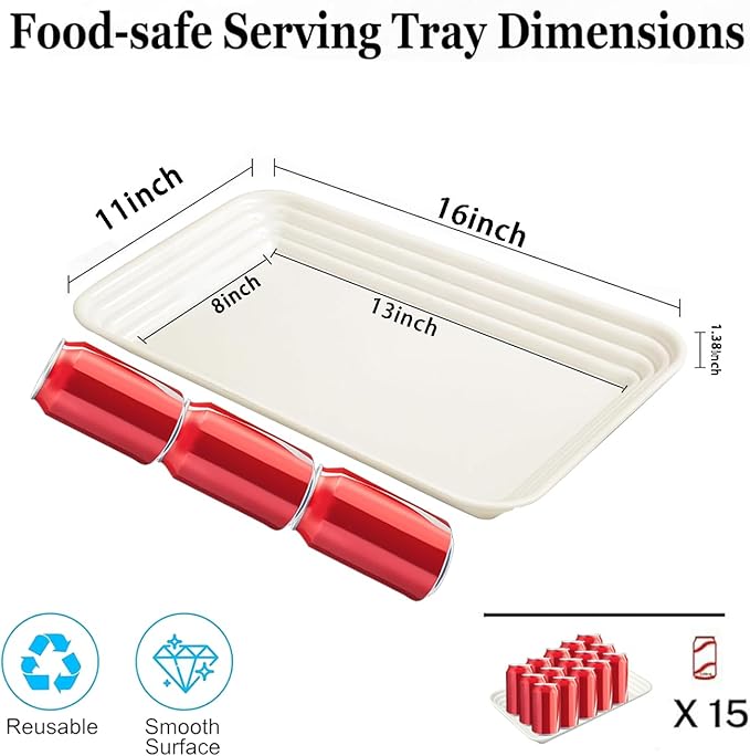 SUT 4-Pack Ivory Serving Trays for Entertaining, 16" x 11" Serving Platters for Snacks, Fruit, Cookies, Dessert, Reusable Plastic Trays for Serving Food and Party Organization in Kitchen &for Parties