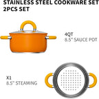 4 QT Steamer for Cooking, Vegetable Steamer Pot, 18/8 Stainless Steel Oranger Pot with Lid and Steaming Basket, Compatible with All Stovetops, Dishwasher Safe