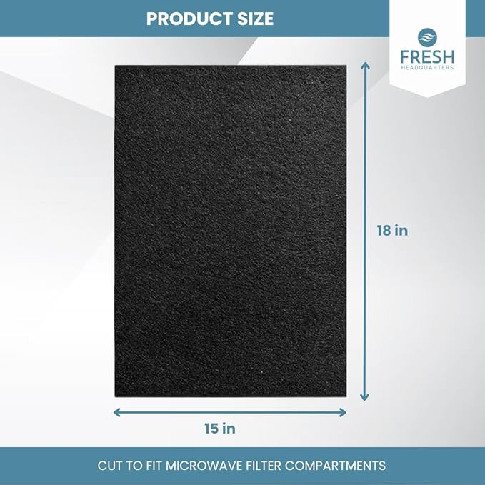 2-Pack Activated Carbon Charcoal Microwave Hood Filters - 18" x 15" Cut To Fit Kitchen Air Filter - Universal for Frigidaire, Whirlpool, GE, LG, Maytag and KitchenAid, Made in USA