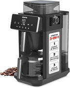 Gourmia 10-Cup Grind & Brew Coffee Maker – Built-in Adjustable Grinder, Programmable Digital Timer, 3 Brew Strengths, 4-Hour Keep-Warm, Auto Shut-Off, Pause & Serve, Glass Carafe, Stainless Steel