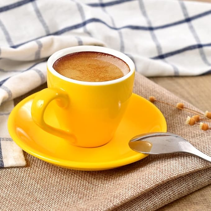Porcelain Espresso Cup with Saucer, Espresso shot Cup, 80ml/2.7Oz, Yellow