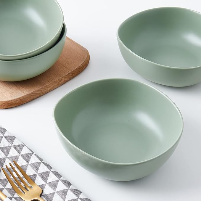 Stone Lain Delilah 6-inch Bowl 6-Piece Dish Set, Porcelain, Honeydew