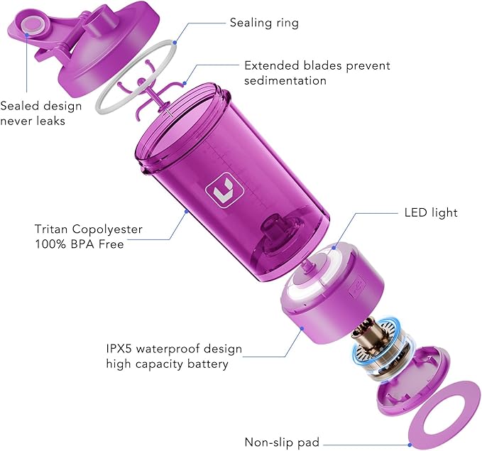 Electric Shaker Bottle USB C Rechargeable Protein Shaker Bottle Shaker cups for Protein Shakes Mixer with 24oz BPA Free Tritan Meal Replacement Shakes Made with Tritan Portable Blender Cup (Purple)