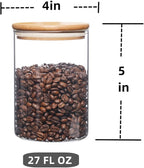 umieo Glass Food Storage Containers with Bamboo Lids Large Glass Food Storage Jars for Coffee Bar Tea Sugar (‎Clear Glass)