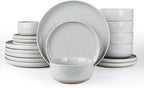 Famiware Milkyway Plates and Bowls Set, 18 Pieces Dinnerware Sets, Dishes Set for 6, Light Gray