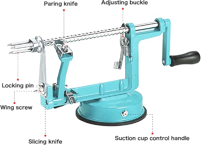 Apple Peeler Slicer Corer with Stainless Steel Blades and Powerful Suction Base for Apples Pears Potatoes(Blue)