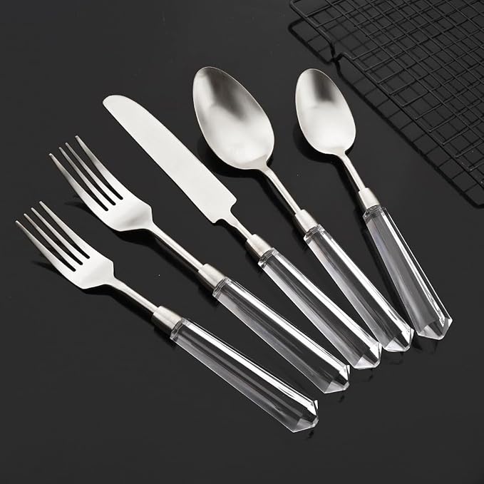 JASHII 20pcs 304 Stainless Steel Silver Flatware Cutlery Set, Matte Finished Knife Fork Spoon Set, Creative Handle,Service for 4, Dishwasher Safe for Home Wedding Hotel