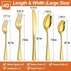 40 Pcs Gold Silverware Set for 8 with Simple Striped Handle Design, Food Grade Stainless Steel Flatware Set, Eating Utensils Sets Include Fork/Knife/Spoon, Cutlery Set, Dishwasher Safe