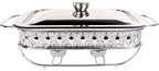 Casserole Dish 6" x 11"Glass Baking Dish with Stainless steel Lid and rack, Silver Rectangle 1.3 Qt Large Baking Pan For Casserole & Lasagna, Microwave Dishwasher Freezer Oven Safe