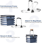 ALLCAMP Picnic Basket - Insulated Cooler, Thickening Foldable Picnic Basket with Removable Baskets & Sewn-in Frame, Basket for House Warming Gifts New Home(Blue and White)