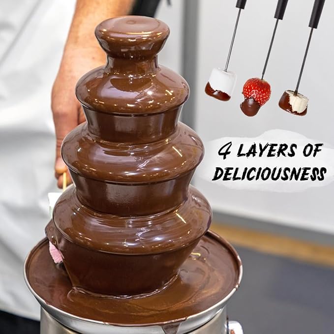 4 Tiers Chocolate Fountain Electric Chocolate Fondue Fountain,2-Pound Capacity,Stainless Steel Cascading Fondue Heat Motor Controls Pot for Cheese, Melting Chocolate, Liqueurs