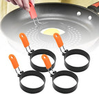 2024 New Stainless Steel Egg Rings for Frying - Round Cooker Rings, Pancake Shapers With Orange Silicone Handle Non-stick Molds for Kitchen Breakfast Tool (A-4Pcs Orange)