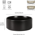 GZG Ceramic Cereal Bowls Set of 4,6 Inch Stoneware Soup Bowls,Dishwasher and Microwave Safe,Stackable,Scratch Resistant for Oatmeal,Fruit,Salads and Rice(Matte Black)