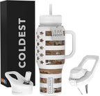 Coldest Tumbler with Handle and Straw - 100% Leak Proof Insulated Tumbler with Lid and Straw (3 Lids) - Stainless Steel Tumblers for Women & Men - Cup Holder Friendly Base, 36 oz (The Patriot)