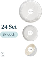 Stoneware Dinnerware Set for 8 People HYGGE 24-Piece - Elegant Scandi Design - Premium Dish Set - Bowl and Plate Set - Tableware for 8 People in a Ribbed Design - Pure Living in White