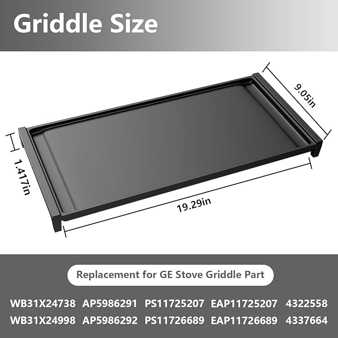 WB31X24738 Heavy-duty Cast Iron Griddle Replacement for GE Stove WB31X24998 Center Griddle Plate General Electric Gas Range Stove Top Grid JGB700SEJ4SS JGSS66SEL3SS Flat Top Pan