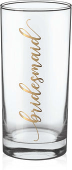 LADY&HOME Bachelorette Party Decorations Highball Glasses,13oz Tall Glass Cups,Bridesmaid Gifts Bridal Shower Gifts Gold Embossed,1 Count(Bridesmaid)