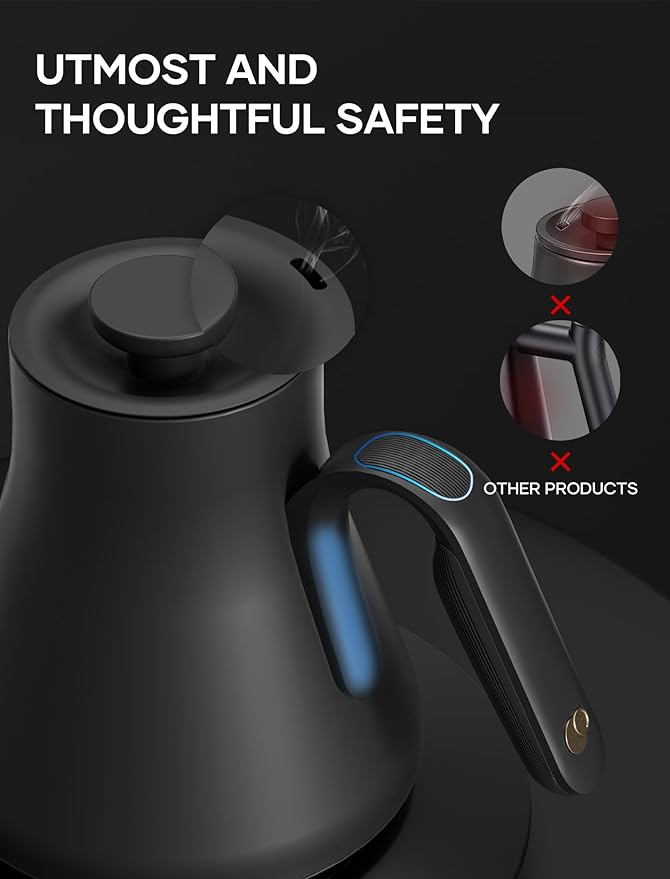 Electric Kettle, Gooseneck Electric Kettle, ±1℉ Temperature Control, Stainless Steel Inner, Quick Heating, for Pour Over Coffee, Brew Tea, Boil Hot Water, 1500W/0.9L Dark Gray