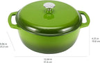 Amazon Basics Cast Iron Dutch Oven Pot with Lid, Enameled, Round, Dual Handles, Heavy-Duty, Small, 4.3-Quart, Green
