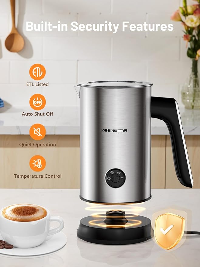 Electric Milk Frother, Automatic Milk Steamer Warm or Cold Foam Maker for Coffee, Cappuccino, Latte, Stainless Steel Milk Warmer with Temperature Controls