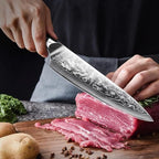 SHAN ZU Damascus Kitchen Knife Set, 7-Piece Professional Knife Sets for Chefs, Japanese Super Steel Damascus Kitchen Knife Set With G10 Handle Knife Block Set