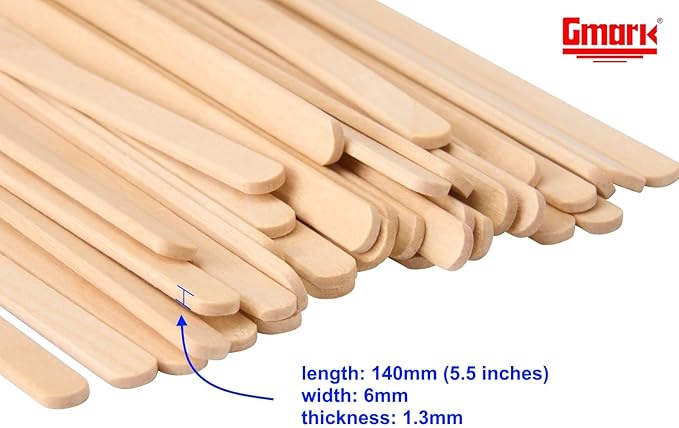Gmark 5.5" Wood Coffee Stirrers (length 140mm, width 6mm, thick 1.3mm) 1000 ct - Natural Birch Wood Coffee Beverage Stirrers, Round End GM1014