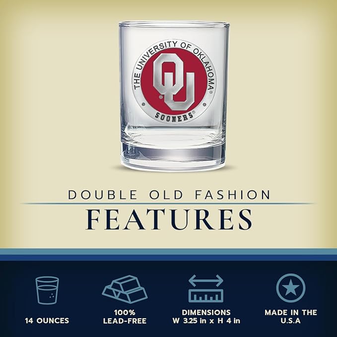 Heritage Pewter Oklahoma Double Old Fashion | Double Rocks Glass 14 OZ for Liquor | Expertly Crafted Pewter Glass