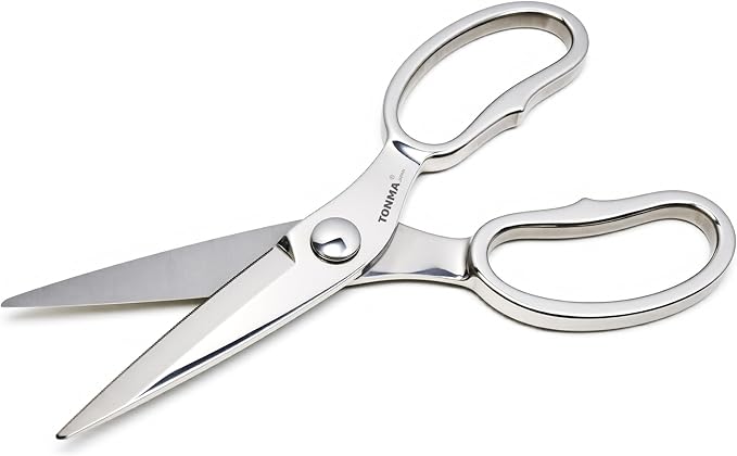 TONMA Kitchen Scissors All Purpose [Made in Japan] Japanese Kitchen Shears with Micro Serrated, Solid Stainless Steel Build Heavy Duty Cooking Scissors for Food, Mirror-Finished, Dishwasher Safe