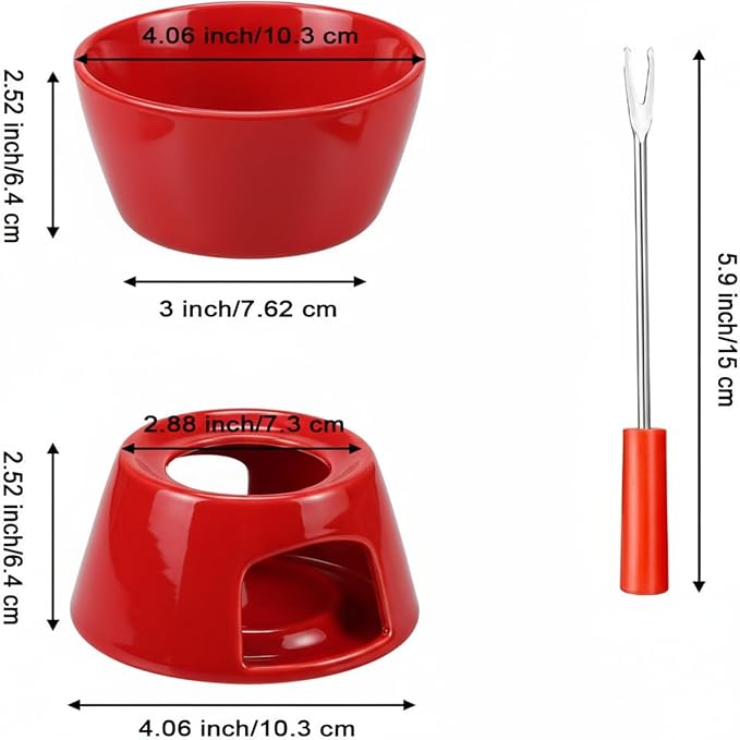Nuogo 4 Pcs Fondue Pot Set Mini Melting Bowl Set with 16 Pcs Mini Forks for Cheese, Chocolate, Tapas, Butter and Caramel (Red)