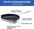 Nuwave Pro-Smart 12” & 8” SS Fry Pan Set, Healthy Duralon Blue Non-Stick Ceramic Coating, Heavy-Duty Tri-Ply Construction, Ergonomic Stay-Cool Handles, Induction-Ready & Works on All Cooktops
