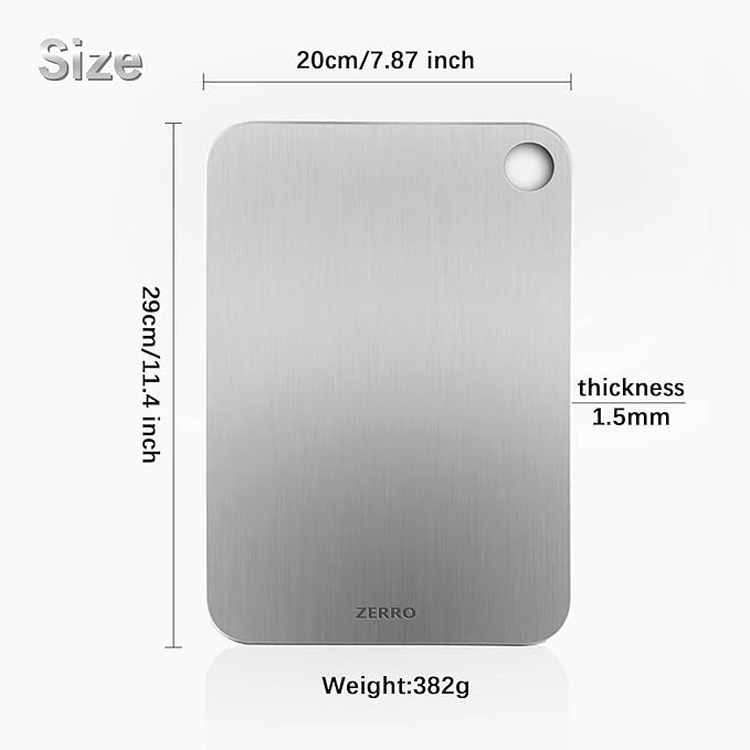 ZERRO Titanium Cutting Board, 100% Pure Titanium Cutting Boards for Kitchen Double Sided Food Grade Hygiene & Durability Titanium Chopping Cutting Board for Meat Veggies Fruits,11.4"x7.87"
