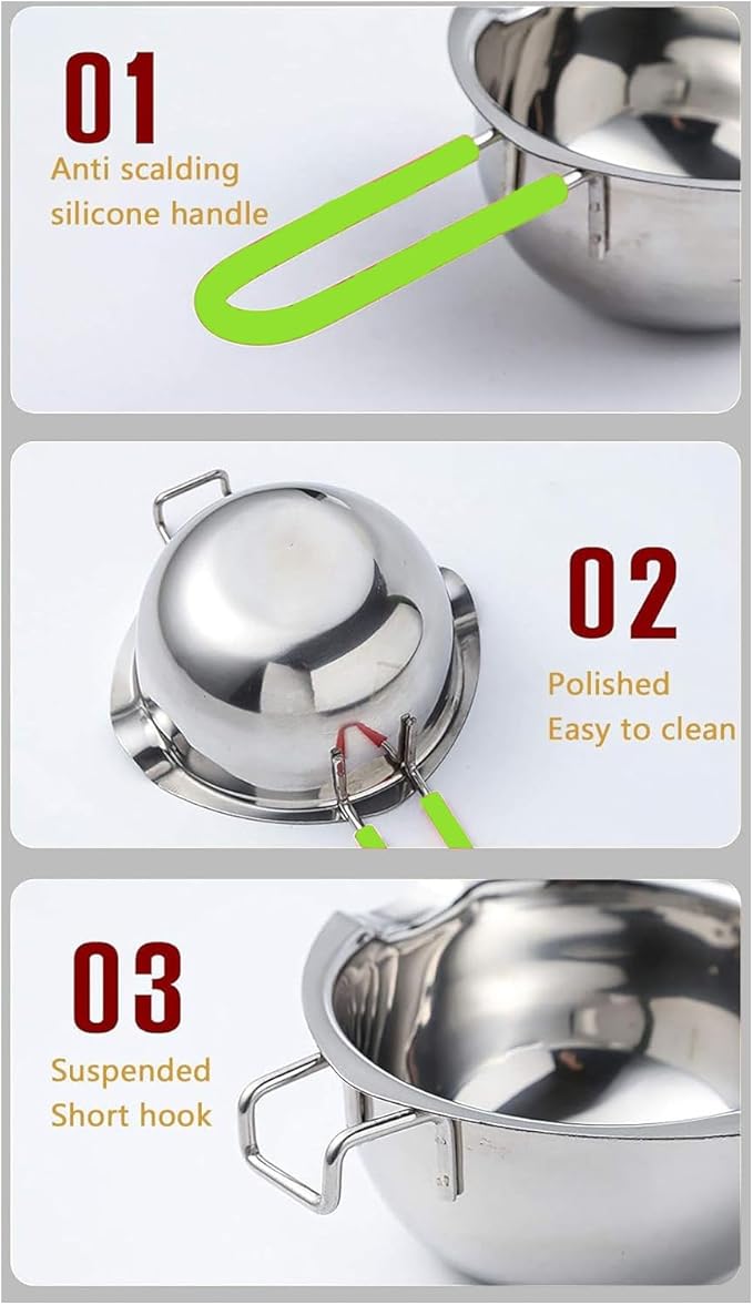 Stainless Steel Double Boiler Pot, 600ML Updated Melting Pot with Silicone Spatula for Melting Butter,Chocolate, Candy, Cheese and Caramel (green)