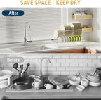 Dish Drying Rack with Drip Tray, 3 Tier Collapsible Stainless Steel Dish Drainer, Plate Rack Holder for Kitchen Counter, Folding Dish Rack for Kitchen Sink, Countertop,Cutlery, Plates, Dishes