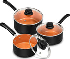 MICHELANGELO Ceramic Saucepan Set 1.5QT & 2QT & 3QT Nonstick Sauce Pans, PFAS-FREE Saucepan with Lid, Copper Saucepans Set of 3, Multipurpose Small Sauce Pot, Non Stick Sauce Pots, Dishwasher Safe