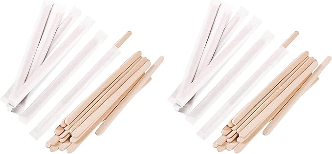 Gmark 5.5" Premium Wood Stirrer 2.3mm Thick Individual Wrapped 200 pc - Wood Coffee Stir Sticks for Tea Beverage, Corn Dog Stick Craft Stick 200/Bag GM1115D (Pack of 2)