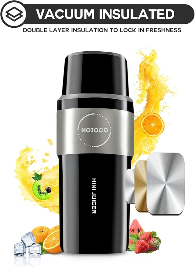 Mojoco Personal Smoothie Blender – Vacuum Insulated Blender for Fruits and Vegetables - Rechargeable Portable Blenders with Stainless Steel Blade for Travel, Camping, Gym