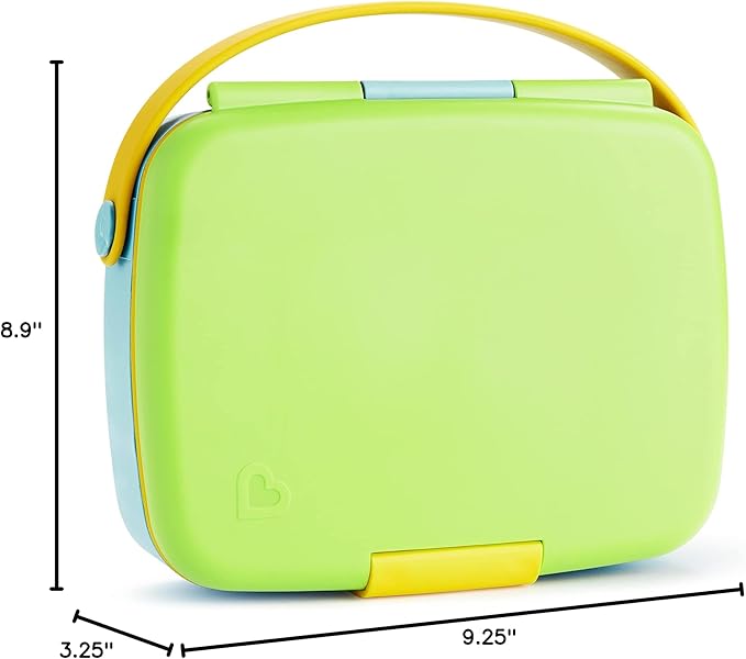 Munchkin Lunch Bento Box for Kids and Toddlers, Includes Stainless Steel Utensils, BPA-Free, 18 Months and Up, Blue/Green/Yellow
