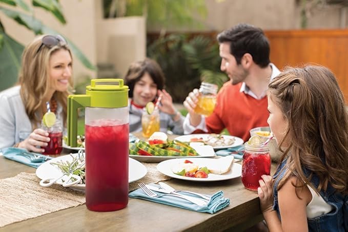 Takeya Flash Chill Iced Tea Maker - Airtight & Durable Iced Tea Maker Jug with Silicone Carry Handle - Leak-Proof & Lightweight Tea Infuser with Patented Flash Chill Technology - 2 Quart, Blueberry