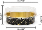 Beasea Mini Tart Pan 100 Pack with Lids, 4 Inch 8oz Gold Black Disposable Aluminum Baking Foil Tins Small Round Tart Containers for Individual Dessert Muffin Cheesecake Ramekins Quiche Oven Dishes