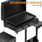 3 Burner BBQ Gas Griddle with Hood, 25.6 Inch Stainless Steel Portable Detachable Propane Griddle, 45,000 BTU Flat Top Barbecue Grill with Side Shelves for Camping