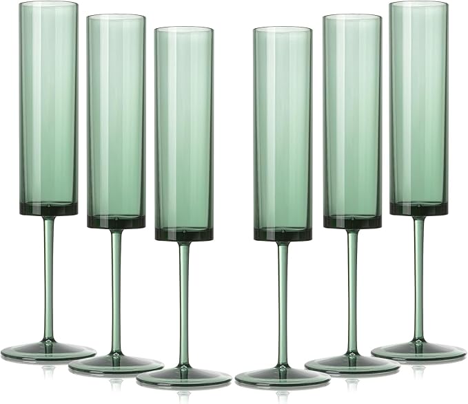 6 Pack Acrylic Dark Green Wine Glasses Green champagne glasses Champagne Flutes Sparkling Wine Glasses Wine Goblets Wedding Glassware Set Drinkware Glasses for Wedding Bar Celebration Baby Shower
